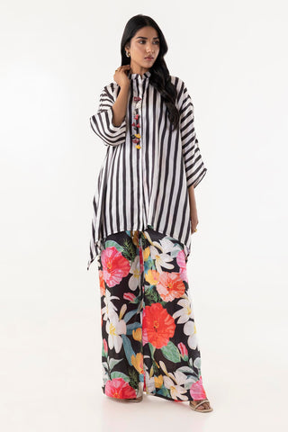 Stitched Black And White Printed Shirt